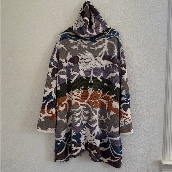 Soft Surroundings Loveland Hooded Multicolor Floral Leaf Striped Sweater Coat - Picture 8 of 8